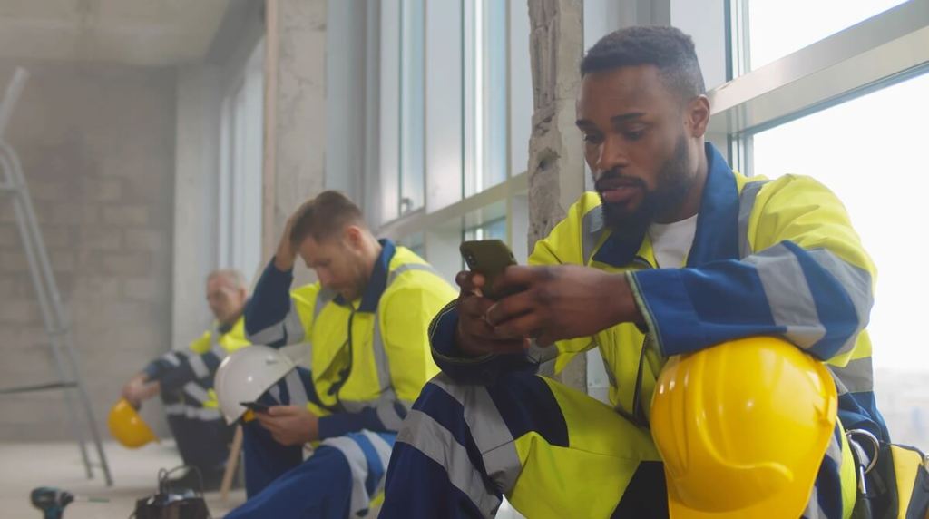 Workmen taking a break on a building site