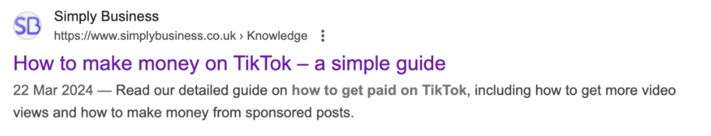 A screenshot of a Google SERP result