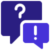Question mark and exclamation mark in purple boxes